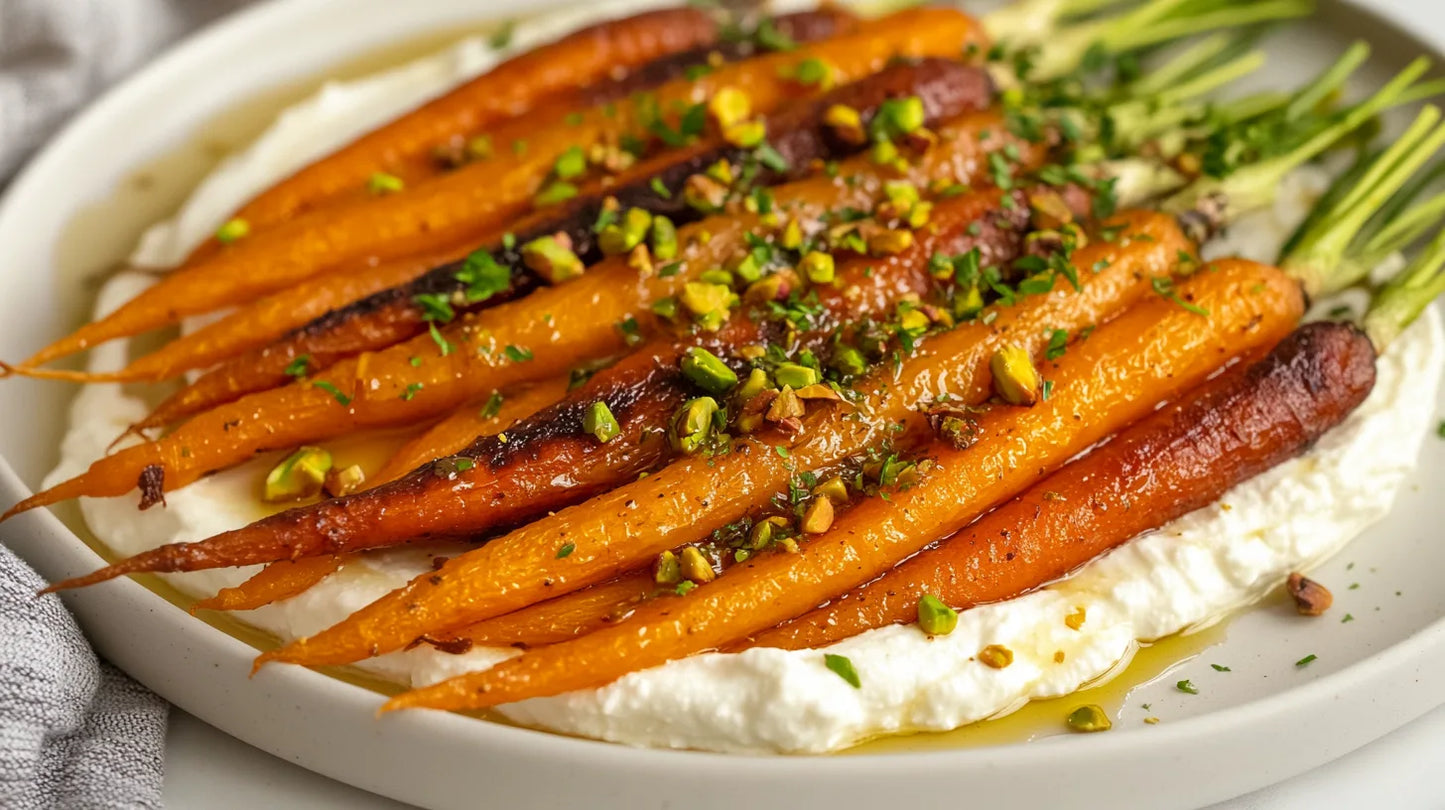 Roasted Heirloom Carrots with Whipped Ricotta and Pistachios